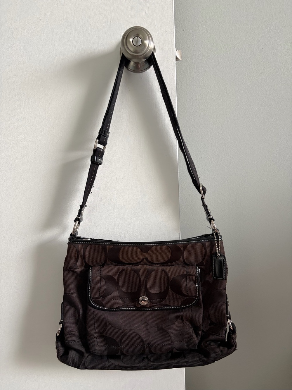 Coach Brown Signature Crossbody Bag with Black Trim